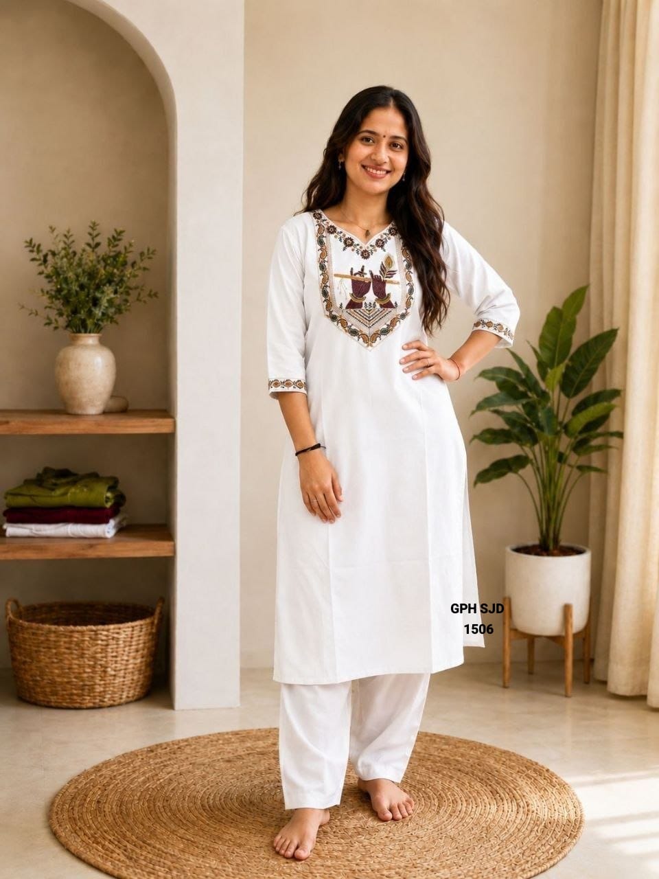 Monsoon Special Slub Cotton Embroidered Kurti Set